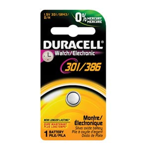 Duracell  Medical Electronic Battery  Battery, Silver Oxide, Size 301/386, 1.5V, 6/bx, 6