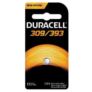 Duracell  Medical Electronic Battery  Battery, Silver Oxide, Size 309/393, 1.5V, 6/bx, 6
