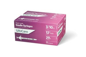 Ultimed Ulticare Insulin Syringes  Insulin Syringe, 3/10cc, 29G x ½", 100/bx