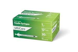 Ultimed Ulticare Insulin Syringes  Insulin Syringe, 1cc, 30G x ½", 100/bx