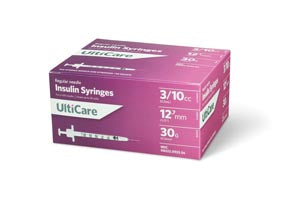 Ultimed Ulticare Insulin Syringes  Insulin Syringe, 3/10cc, 30G x ½", 100/bx