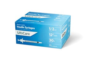 Ultimed Ulticare Insulin Syringes  Insulin Syringe, 1/2cc, 30G x ½", 100/bx
