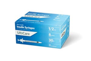Ultimed Ulticare Insulin Syringes  Insulin Syringe, 1/2cc, 30G x 5/16", 100/bx