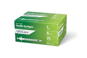 Ultimed Ulticare Insulin Syringes  Insulin Syringe, 1cc, 31G x 5/16", 100/bx