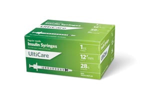 Ultimed Ulticare Insulin Syringes  Insulin Syringe, 1cc, 28G x ½", 100/bx