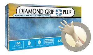 Ansell Microflex Diamond Grip Plus Powder-Free Latex Exam Gloves  Textured, X-Large, 100/bx, 10 bx/cs