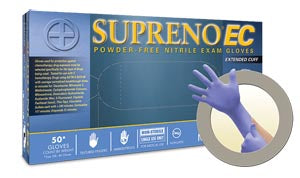 Ansell Microflex Supreno® Ec Powder-Free Extended Cuff Nitrile Exam Gloves  Blue-Small-50-bx-10-bx-cs