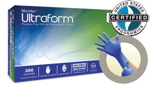 Ansell Microflex Ultraform Powder-Free Nitrile Exam Gloves  Blue, X-Large, 250/bx, 10 bx/cs