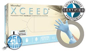 Ansell Microflex Xceed Powder-Free Nitrile Exam Gloves  Nitrile, Textured Fingertips, Blue, Large, 250/bx,