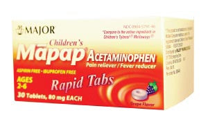 Major Pharmaceuticals Major Analgesic - Childrens  Mapap, 80mg, Rapid Melt Tablets, 30s, Grape, Compa