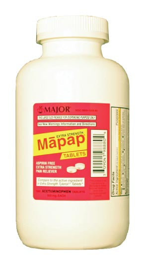 Major Pharmaceuticals Major Analgesic Tablets  Mapap, 500mg, 1000s, Compare to Tylenol, NDC# 0090