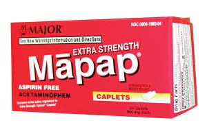 Major Pharmaceuticals Major Analgesic Caplets  Mapap, 500mg, 24s, Boxed, Compare to Tylenol, 24/c