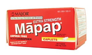 Major Pharmaceuticals Major Analgesic Caplets  Mapap, 500mg, 50s, Boxed, Compare to Tylenol, 24/c