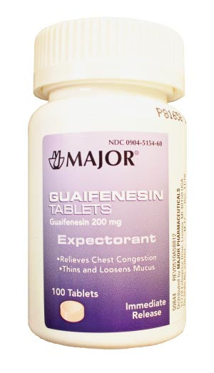 Major Pharmaceuticals Major Cold & Cough Tablets  Guaifenesin, 200mg, 100s, Compare to Organidin, 24