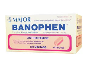 Major Pharmaceuticals Major Allergy Caplets  Banophen, Mini-Tabs, 25mg, 100s, Compare to Benadr