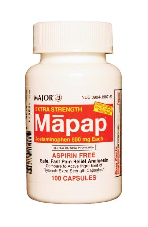 Major Pharmaceuticals Major Analgesic Caplets  Mapap, 500mg, 100s, Unboxed, Compare to Tylenol, 2