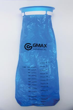 Gmax Industries, Inc. Gmax Emesis Bag Dispenser & Accessories  Bag , with Ring, Graduated, 1000 cc, Blue, 100/cs