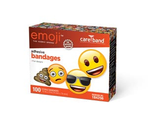 Aso, Llc Aso Careband Decorated Bandages  Emoji Adhesive Bandages, 3/4" x 3" Strips, 100/bx,
