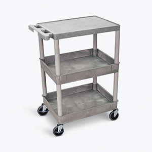 Luxor Flat Top Utility Carts  Top-Middle-Bottom-Tub-Shelves-2.75-Deep-each-Gray-