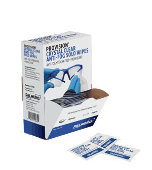 Palmero Eyewear Accessories  Crystal Clear Anti-Fog Solo Wipes, 8" x 5", 100 pa