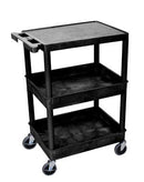 Luxor Flat Top Utility Carts  Top, Middle/Bottom Tub Shelves (2.75" Deep each),