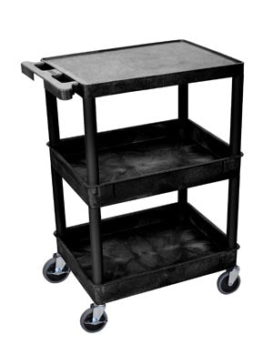 Luxor Flat Top Utility Carts  Top, Middle/Bottom Tub Shelves (2.75" Deep each),