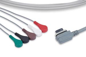Cables And Sensors Ecg Telemetry Leadwires  Leadwire, 5 Leads Snap, GE Healthcare Compatible w