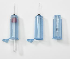 Retractable Vanishpoint Blood Collection  Blood Collection Tube Holder, Clear Blue, Plastic,