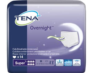 Essity Health & Medical Solutions Essity Hms Tena Overnight Super Protective Underwear  Unisex, Medium, 34" - 44" Hip Size, White, 14/pk,