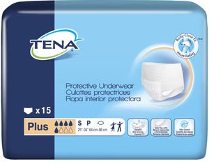 Essity Health & Medical Solutions Essity Hms Tena Plus Protective Underwear  Plus, Small, 25" - 34" Hip Size, White, 15/pk, 4 p
