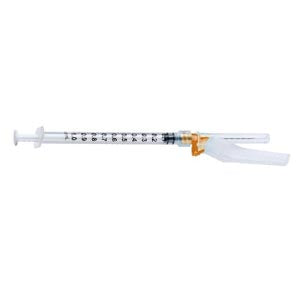 Medivena One-Care Syringe And Safety Needles  Luer-Lock Syringes, 1ml, w/ Safety Needles, 25Gx1