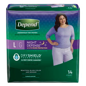 Kimberly-Clark Consumer Kimberly-Clark Depend Night Defense Underwear  Undergarment, Large, Peach, 14/pk, 4 pk/cs (40 cs/