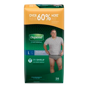 Kimberly-Clark Consumer Kimberly-Clark Depend Protective Underwear  Underwear, Maximum Absorbency, Large, Men, Grey, 2