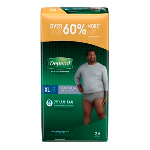 Kimberly-Clark Consumer Kimberly-Clark Depend Protective Underwear  Underwear, Maximum Absorbency, X-Large, Men, Grey,