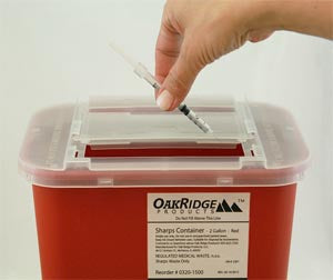 Oak Ridge Products Oak Ridge Sharps Container  Container, 2 Gallon, Red Base/ Translucent Slide L