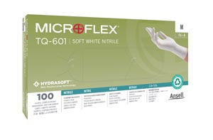 Ansell Microflex Soft White Powder-Free Nitrile Exam Gloves  Soft PF Nitrile with Hydrasoft, Textured fingertip