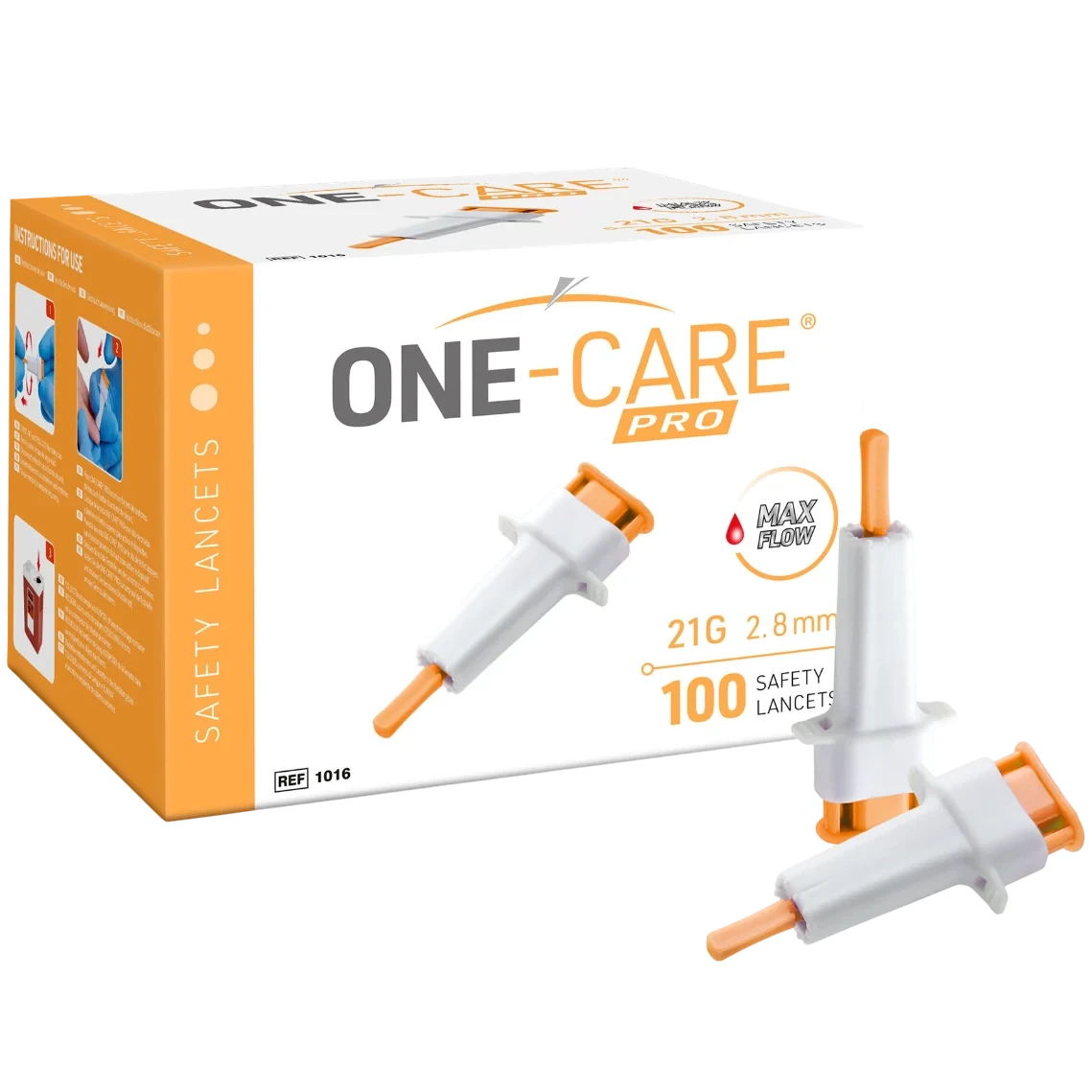 MediVena ONE-CARE PRO Safety Lancet (100/Box)  21 G x 1.8 mm, Blue