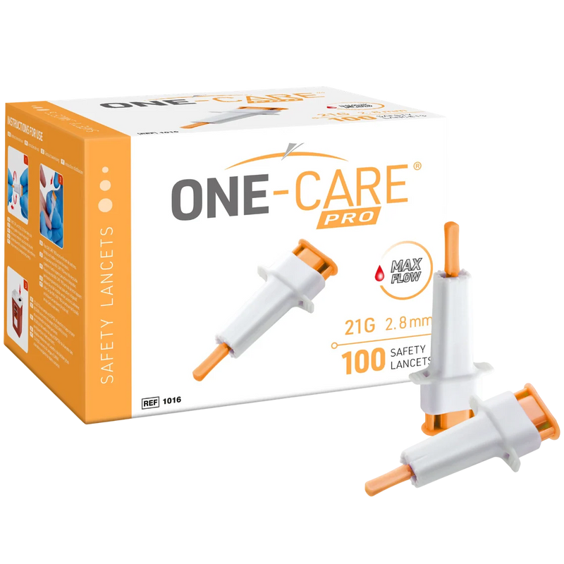 MediVena ONE-CARE PRO Safety Lancet (100/Box)  21 G x 1.8 mm, Blue