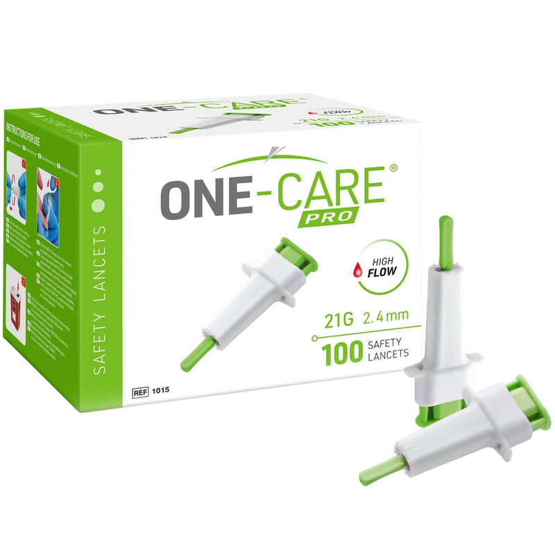 MediVena ONE-CARE PRO Safety Lancet (100/Box)  25 G x 1.6 mm, Sky Blue