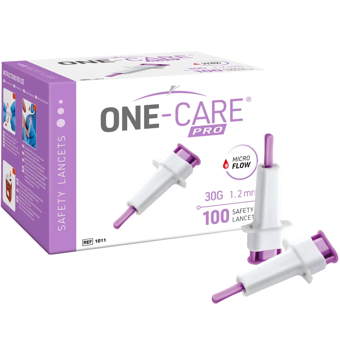 MediVena ONE-CARE PRO Safety Lancet (100/Box)  30 G x 1.2 mm, Purple