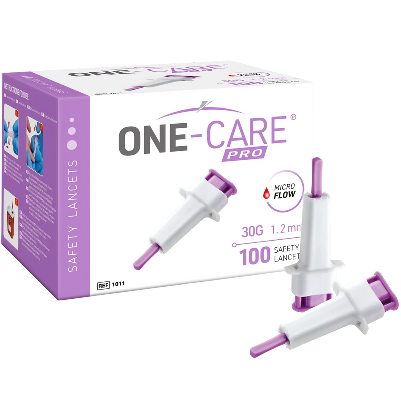 MediVena ONE-CARE PRO Safety Lancet (100/Box)  30 G x 1.2 mm, Purple