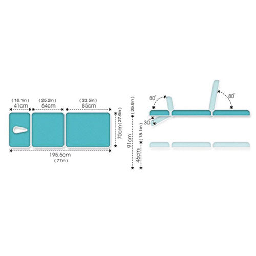 Mettler ME4400 3-Section Therapeutic Table - Dimensions