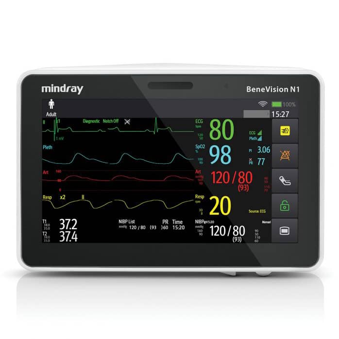 Mindray N1 Monitor with Masimo SET SpO2 Module  with ST/Arrhythmia analysis and 3/5/6/12-lead ECG