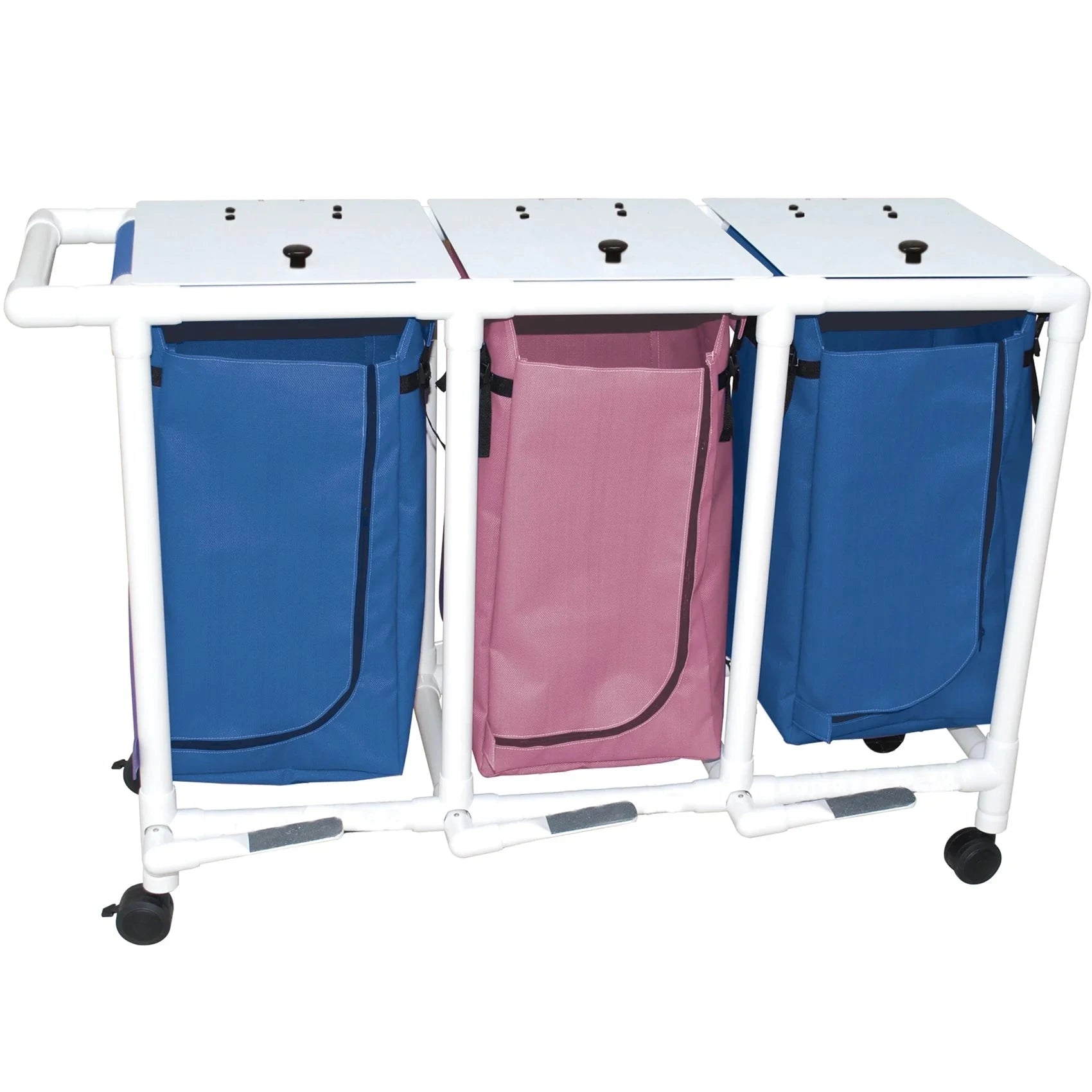 MJM International 214-T Triple Bag Hamper  With Designer Mesh and Foot Pedal - Wineberry