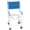 MJM International Pediatric Shower Chair  3-Twin-Casters-Drop-Arms-Footrest-Pail-Wineberry-D