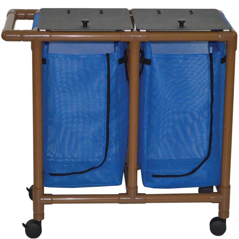 MJM International Woodtone Double Bag Hamper  With Foot Pedal - Designer Mesh - Wineberry