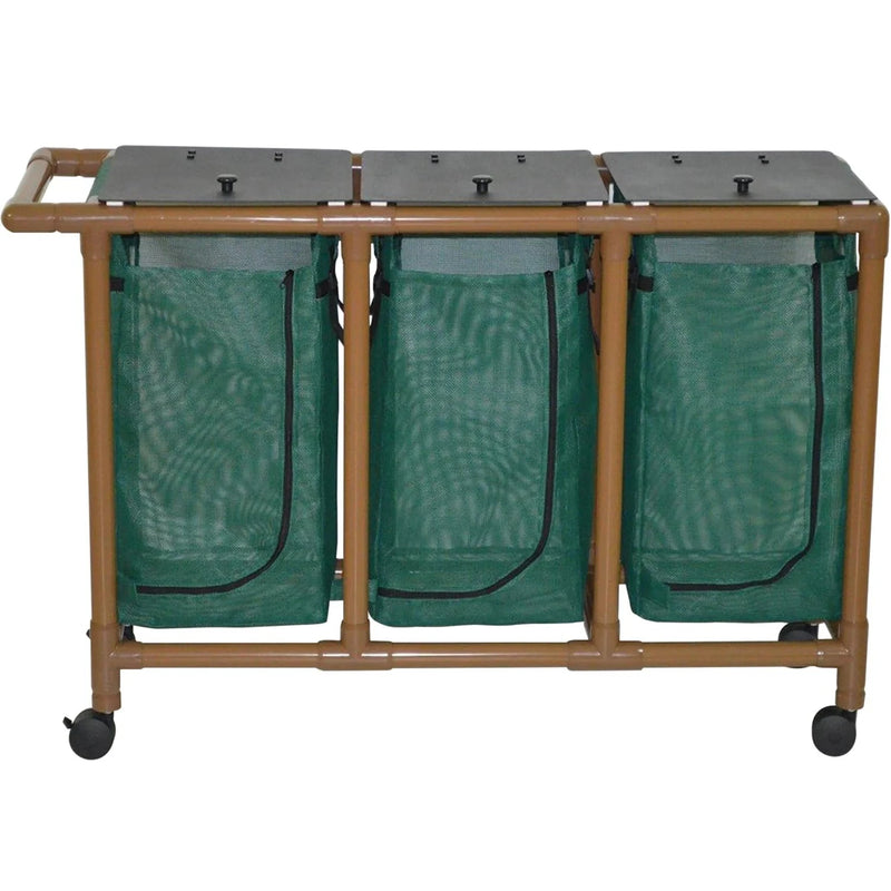 MJM International Woodtone Triple Bag Hamper  With Foot Pedal - Designer Mesh - Wineberry