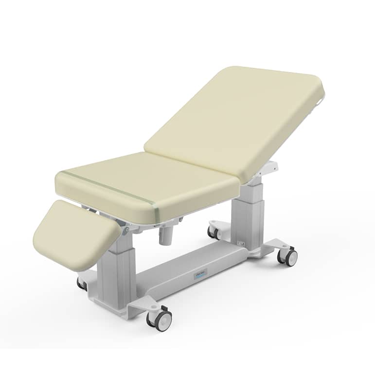 OakWorks General 3-Section Top EA Ultrasound Table  30" Wide with Central Base, Stirrups, and Side Rai