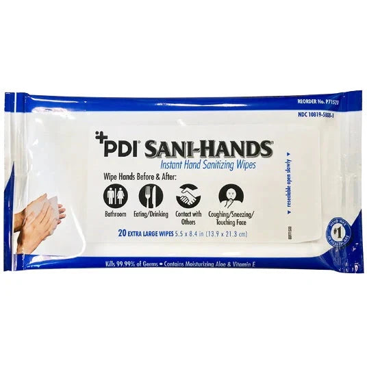 PDI Sani-Hands Instant Hand Sanitizing Wipes  Large Canister; 6" x 7.5"; 220/Can, 6 Cans/Case