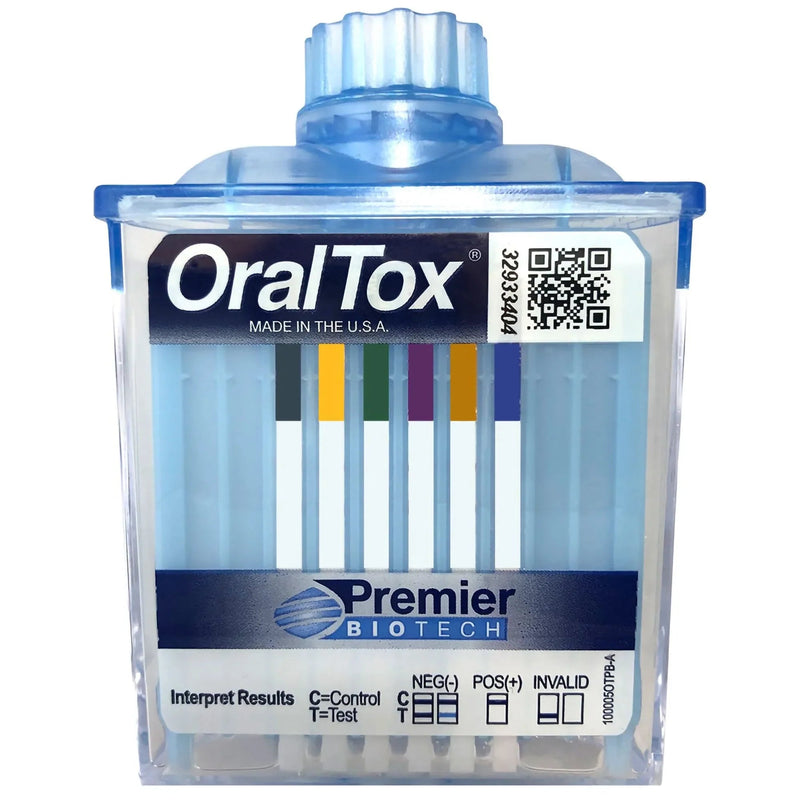 Premier Biotech OralTox Rapid Oral Fluid Drug Test (25/Case)  5 Panel: AMP (Amphetamines), COC (Cocaine), OPI (O
